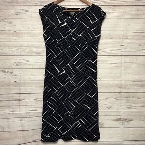 Ann Taylor Black White Geometric Keyhole Cap Sleeve Dress Size 6